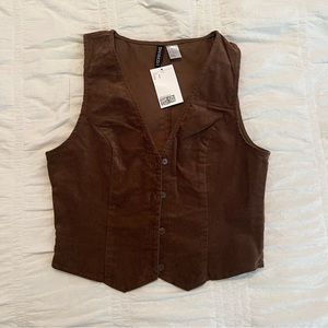 Brown corduroy button up vest